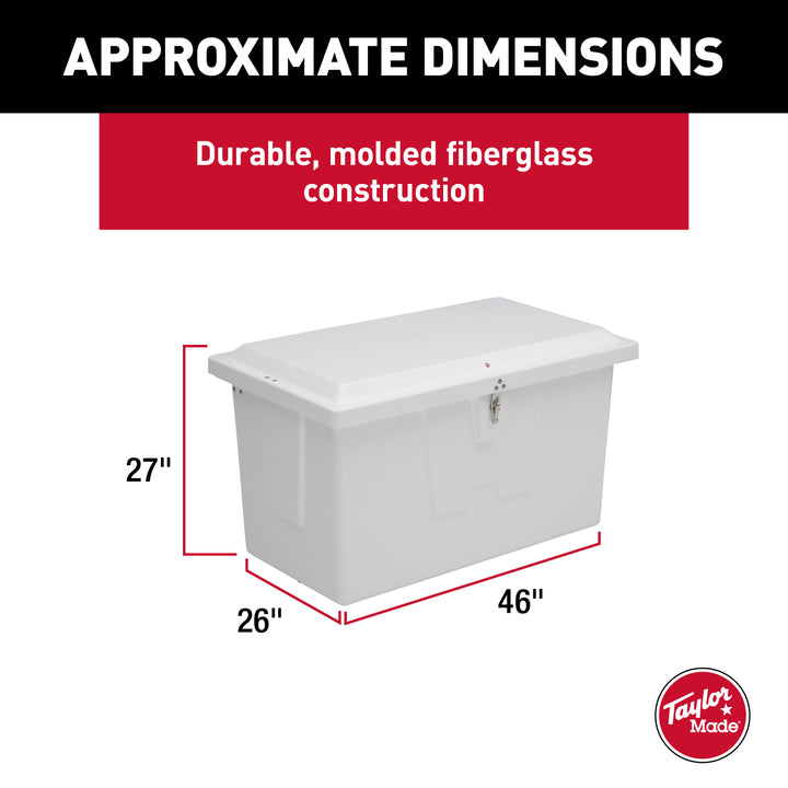 Taylor Made Stow N’ Go Deep Fiberglass Dock Box, Small (27"H X 46"W X 26"D), White