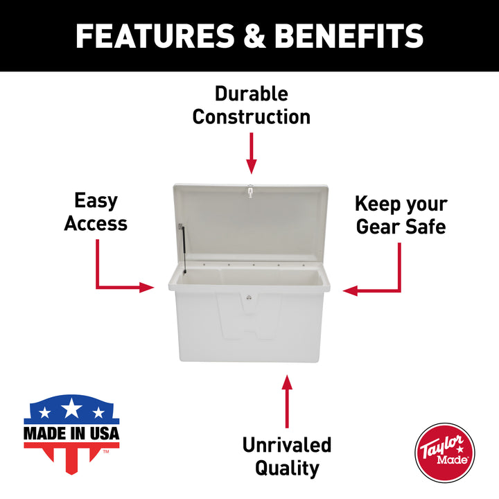 Taylor Made Stow N’ Go Deep Fiberglass Dock Box, Small (27"H X 46"W X 26"D), White