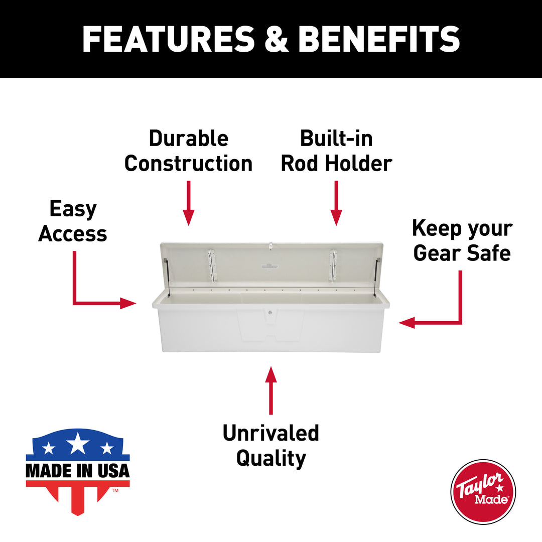 Stow N’ Go Fisherman’s Fiberglass Dock Box, Extra Large (24"H x 95"W x 22"D), White