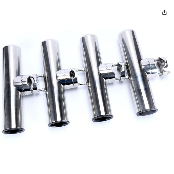 Fishing Boat Rod Holder (4 Piece) with Stainless Steel Clamp on for Rails 7/8" to 1"